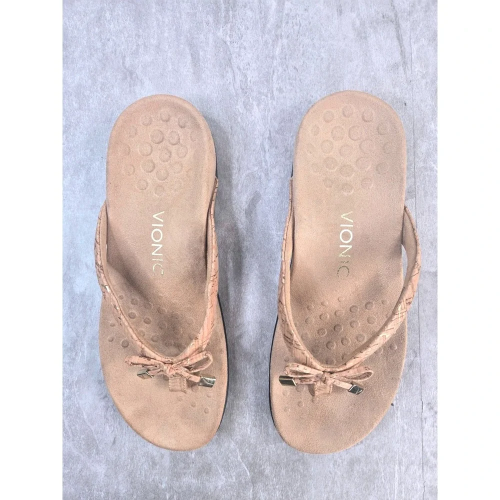 Vionic Arch Support Thong Sandals Size 7 Orthotic Comfort Casual Bow Flip Flops